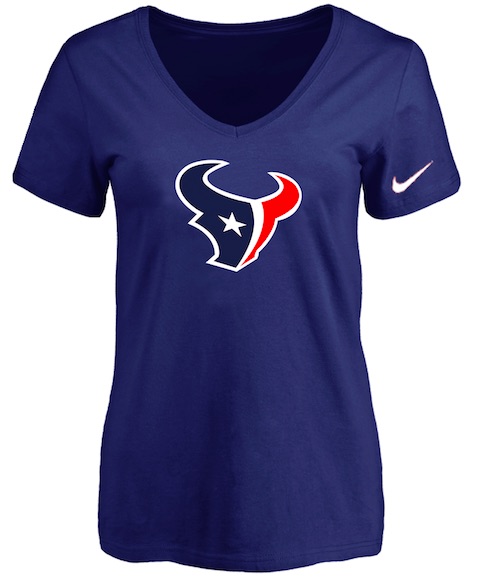 Houston Texans D.Blue Womens Logo V-neck T-Shirt