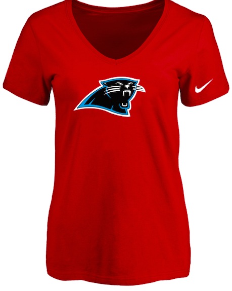 Carolina Panthers Red Womens Logo V-neck T-Shirt