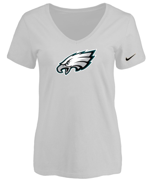 Philadelphia Eagles White Womens Logo V-neck T-Shirt