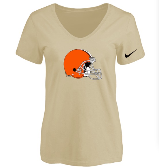 Cleveland Browns Beige Womens Logo V-neck T-Shirt