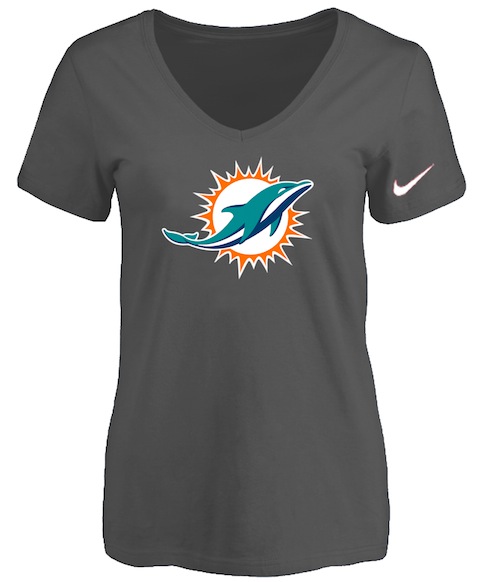Miami Dolphins D.Grey Womens Logo V-neck T-Shirt