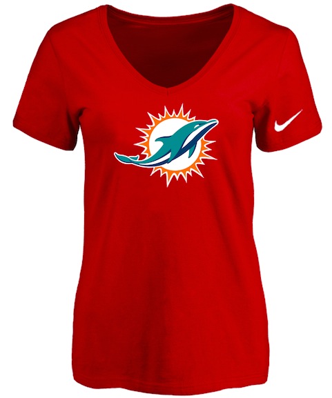 Miami Dolphins Red Womens Logo V-neck T-Shirt