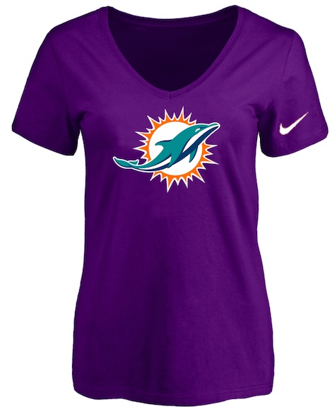 Miami Dolphins Purple Womens Logo V-neck T-Shirt