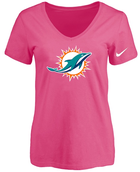 Miami Dolphins Pink Womens Logo V-neck T-Shirt