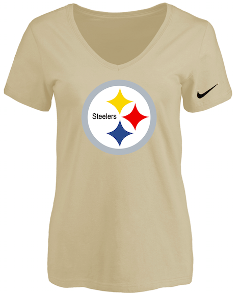 Pittsburgh Steelers Beige Womens Logo V-neck T-Shirt