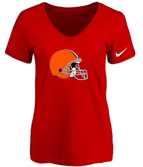 Cleveland Browns Red Womens Logo V-neck T-Shirt