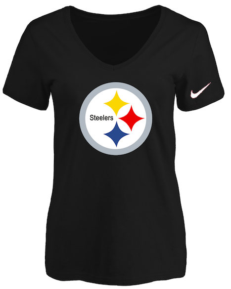 Pittsburgh Steelers Black Womens Logo V-neck T-ShirtPittsburgh Steelers Black Womens Logo V-neck T-Shirt