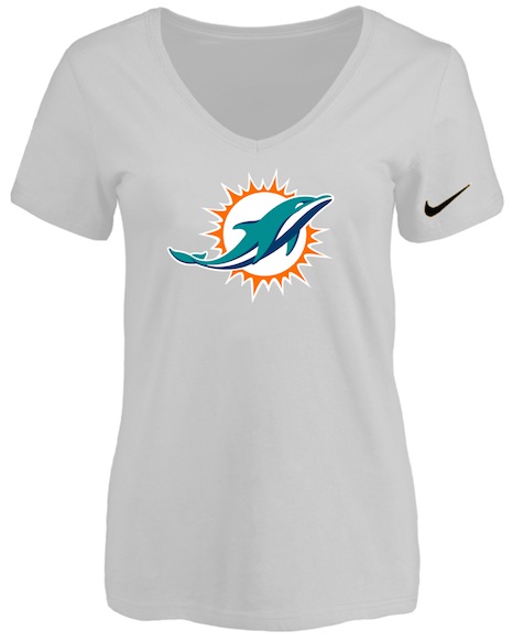 Miami Dolphins White Womens Logo V-neck T-Shirt