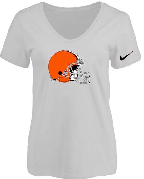 Cleveland Browns White Womens Logo V-neck T-Shirt