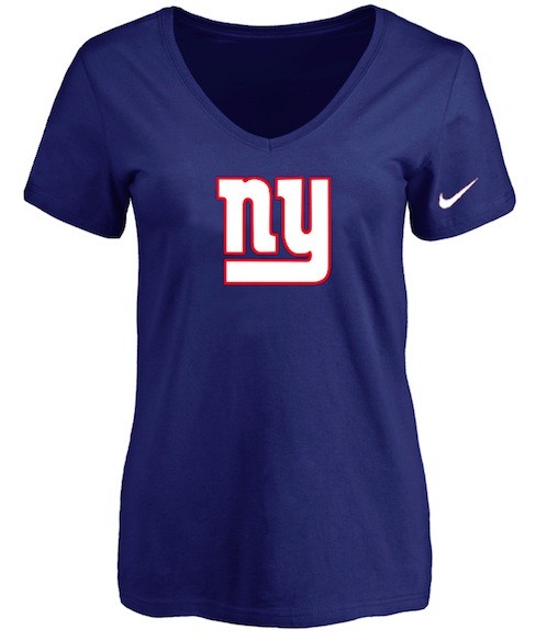 New York Giants D.Blue Womens Logo V-neck T-Shirt