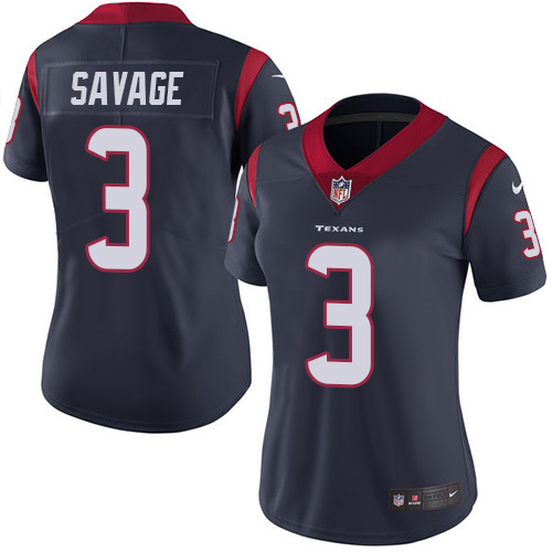 Women NFL Houston Texans #3 Savage Blue Jersey