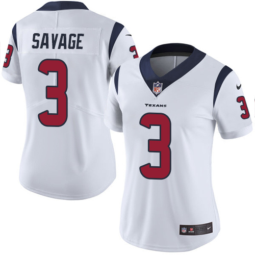 Women NFL Houston Texans #3 Savage White Jersey