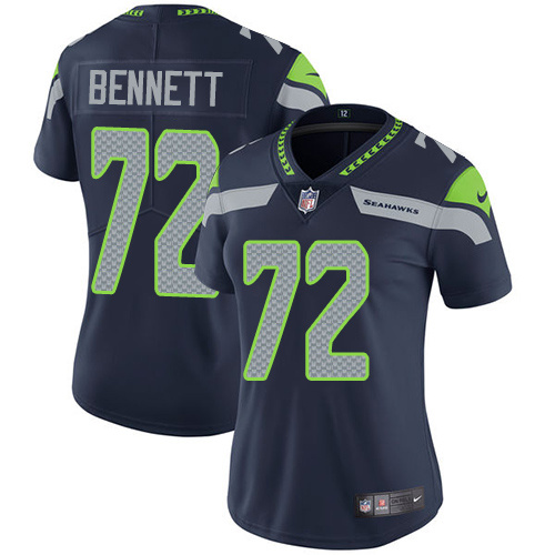 Womens NFL Seattle Seahawks #72 Bennett BLue Jersey