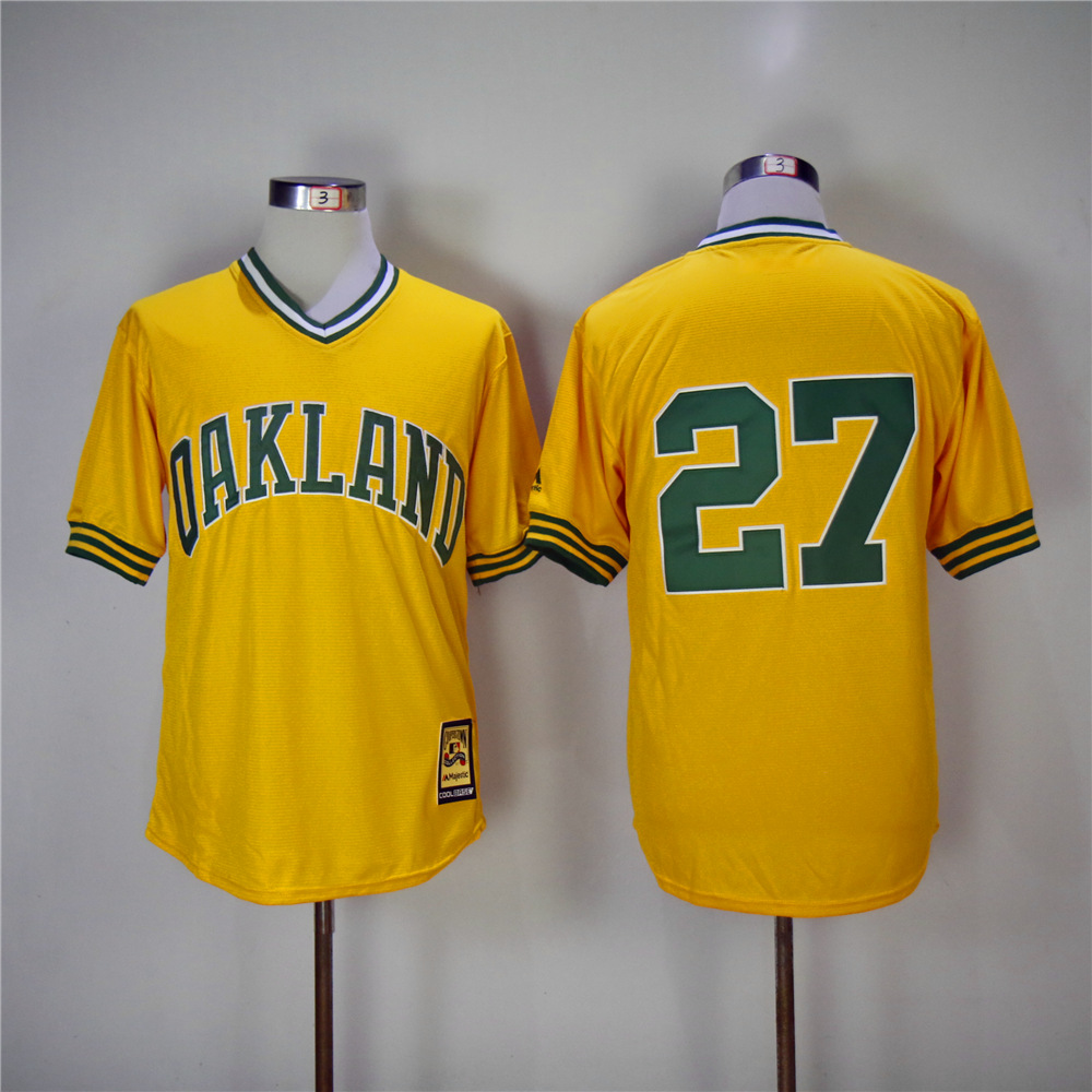 MLB Oakland Athletics #27 Yellow Pullover Throwback Jersey