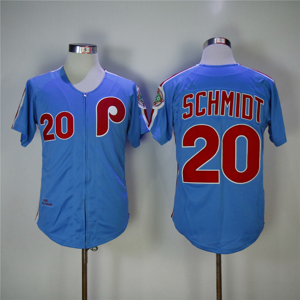 MLB Philadelphia Phillies #20 Schmidt Blue Throwback Zip Jersey