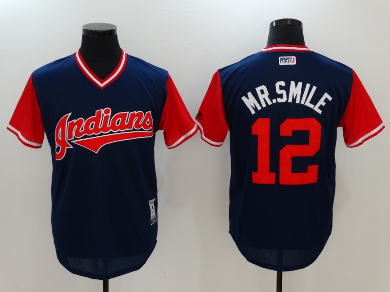 MLB Cleveland Indains #12 MR.Smile All Rise D.Blue Pullover New Jersey
