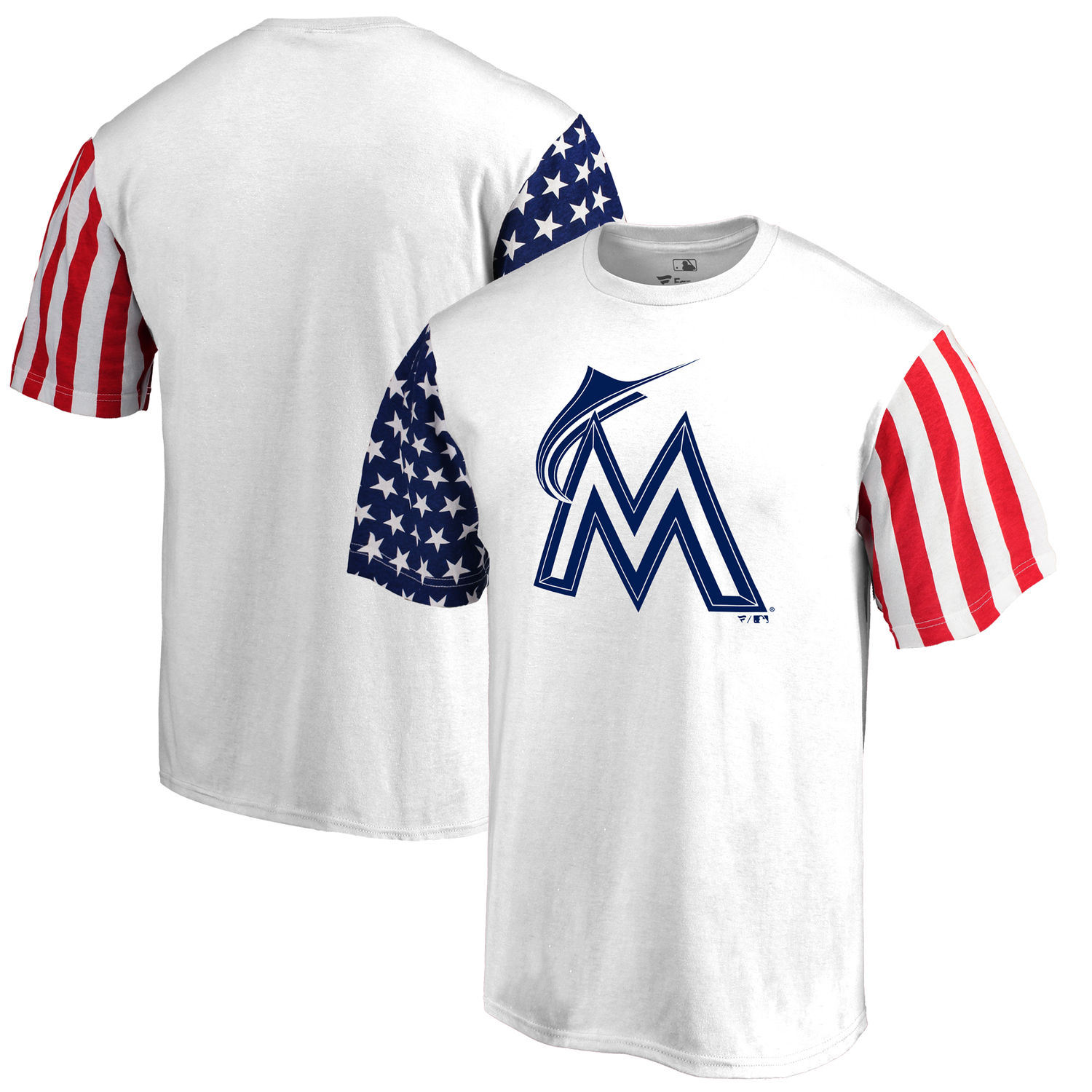 Mens Miami Marlins Fanatics Branded White Stars & Stripes T-Shirt