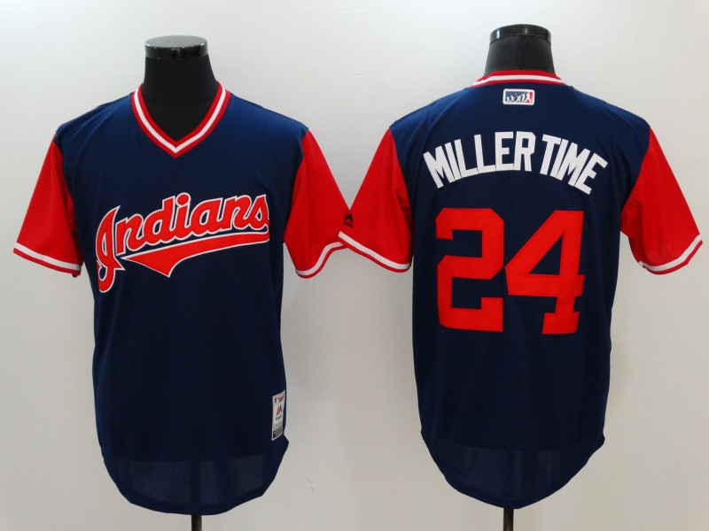 MLB Cleveland Indians #24 Millertime All Rise D.Blue Pullover Jersey