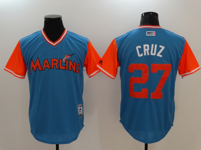 MLB Miami Marlins #27 Cruz Blue All Rise Pullover Jersey