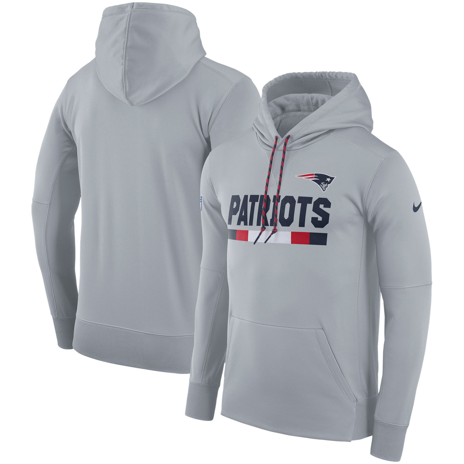 Mens New England Patriots Nike Gray Sideline Team Name Performance Pullover Hoodie