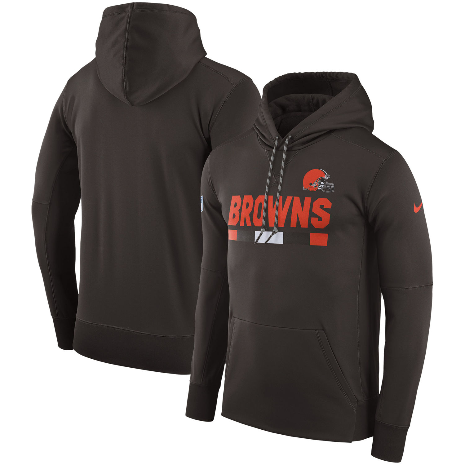 Mens Cleveland Browns Nike Brown Sideline Team Name Performance Pullover Hoodie