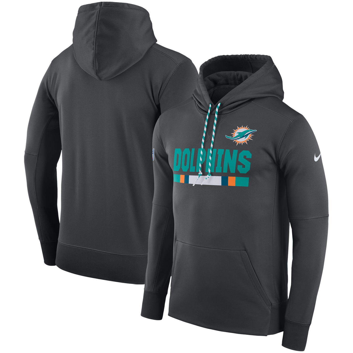 Mens Miami Dolphins Nike Charcoal Sideline Team Name Performance Pullover Hoodie