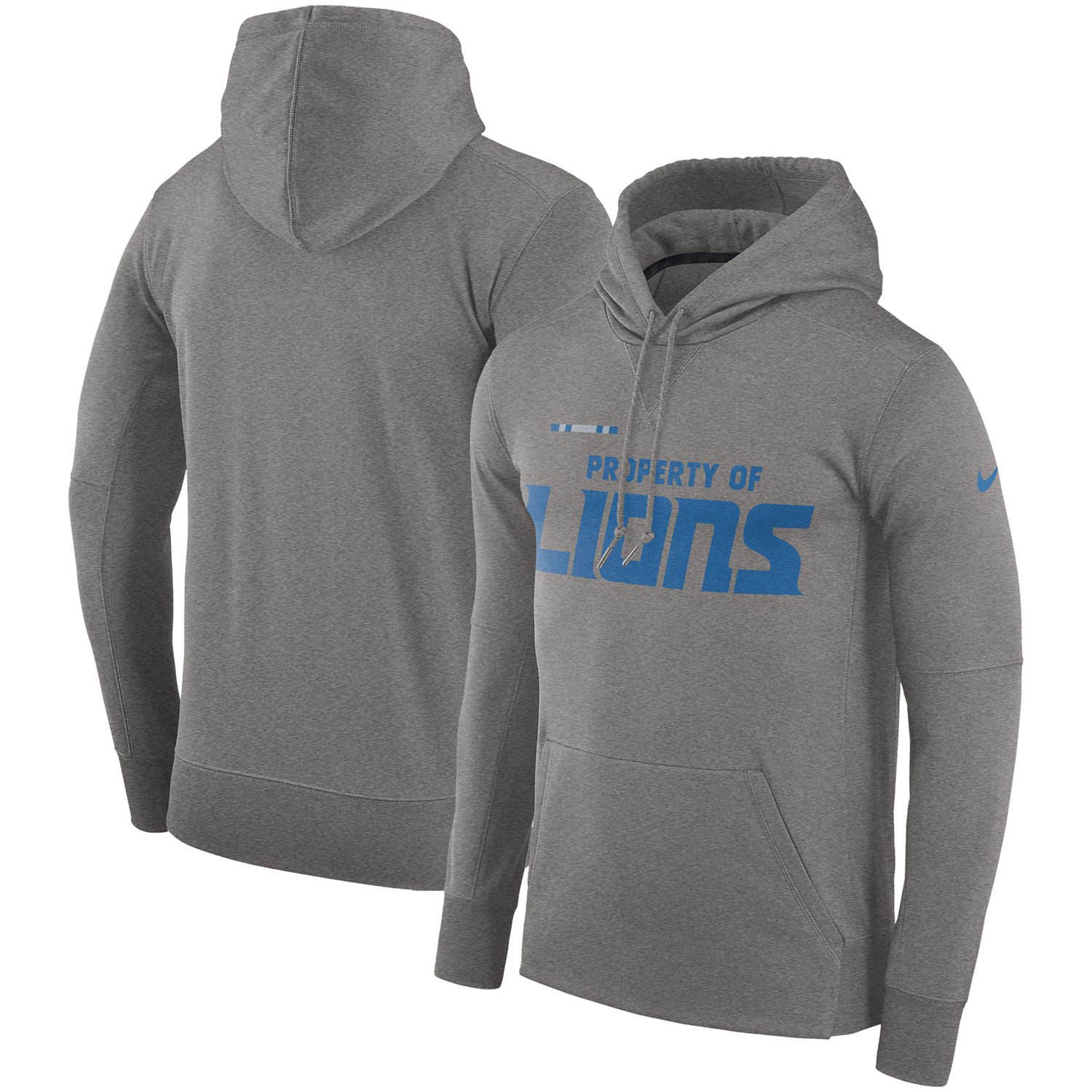Mens Detroit Lions Nike Heather Gray Sideline Property Of Performance Pullover Hoodie