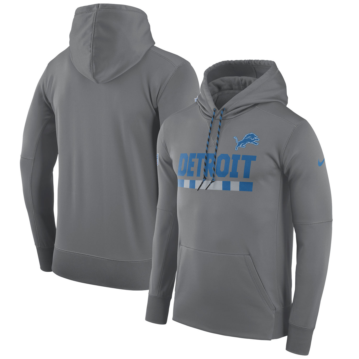 Mens Detroit Lions Nike Heathered Gray Sideline Team Name Performance Pullover Hoodie