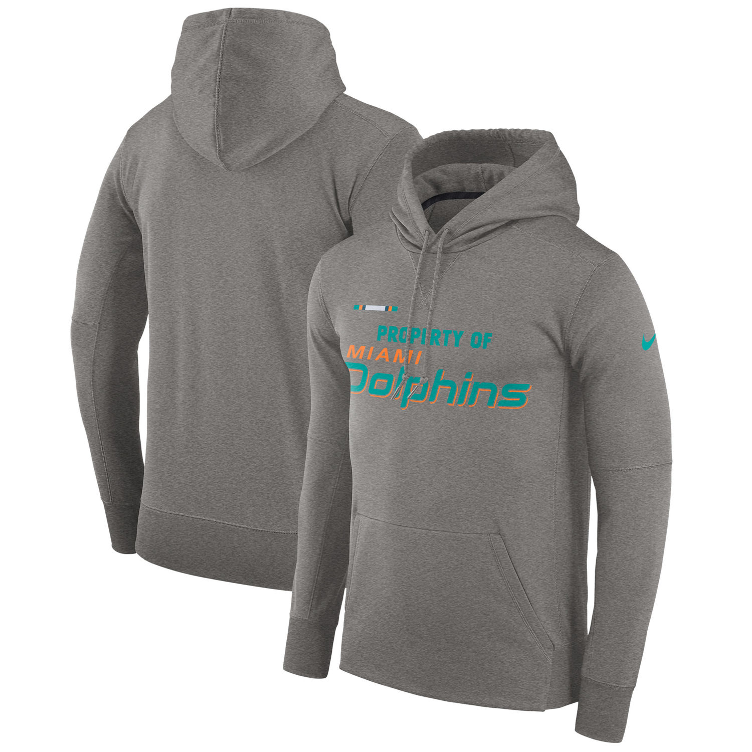 Mens Miami Dolphins Nike Heather Gray Sideline Property Of Performance Pullover Hoodie