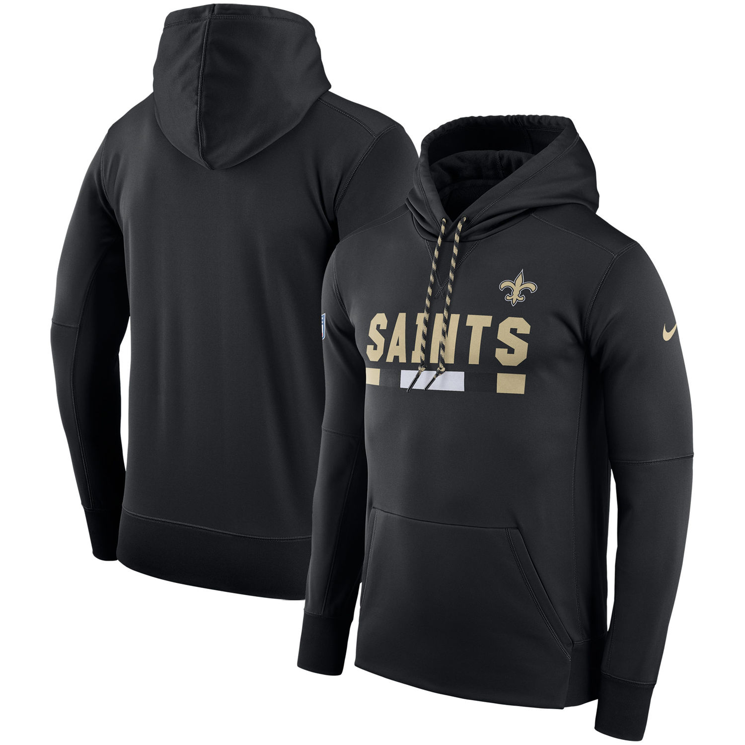 Mens New Orleans Saints Nike Black Sideline Team Name Performance Pullover Hoodie