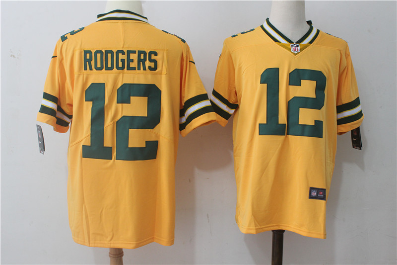 Mens NFL Green Bay Packers #12 Rodgers Yellow Vapor Limited Jersey
