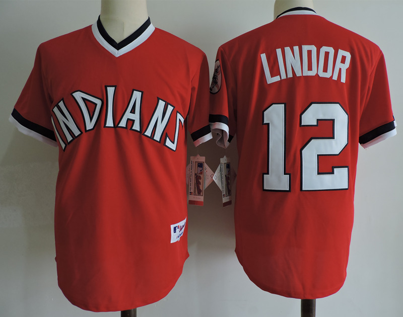 MLB Cleveland Indians #12 Lindor Red Pullover Jersey