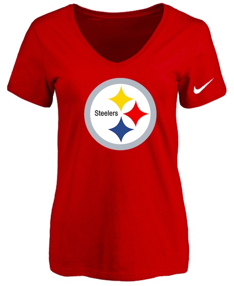Pittsburgh Steelers Red Womens Logo V-neck T-Shirt