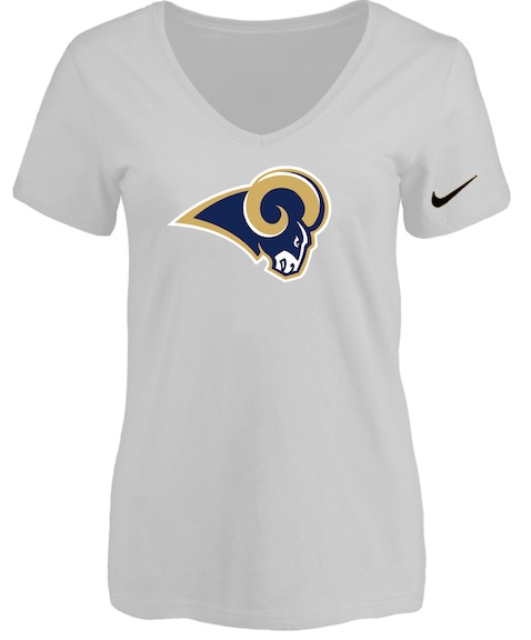 St.Louis Rams White Womens Logo V-neck T-Shirt