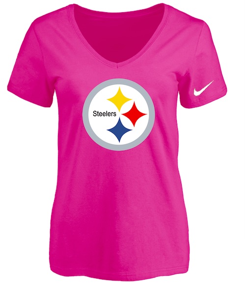 Pittsburgh Steelers Peach Womens Logo V-neck T-Shirt