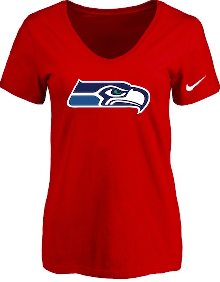 Seattle Seahawks Red Womens Logo V-neck T-Shirt