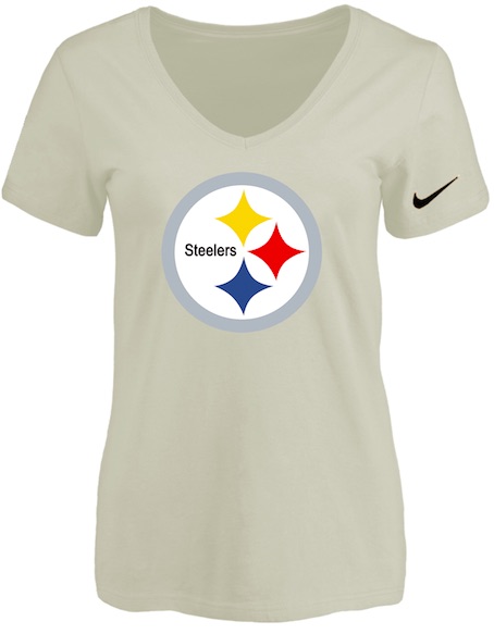 Pittsburgh Steelers Cream Womens Logo V-neck T-Shirt