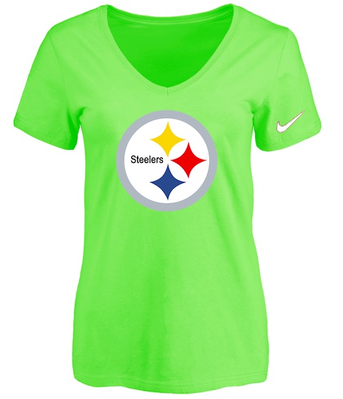 Pittsburgh Steelers L.Green Womens Logo V-neck T-Shirt