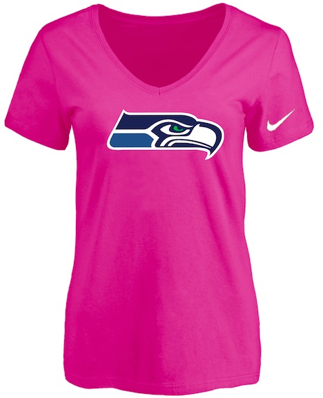 Seattle Seahawks Peach Womens Logo V-neck T-Shirt
