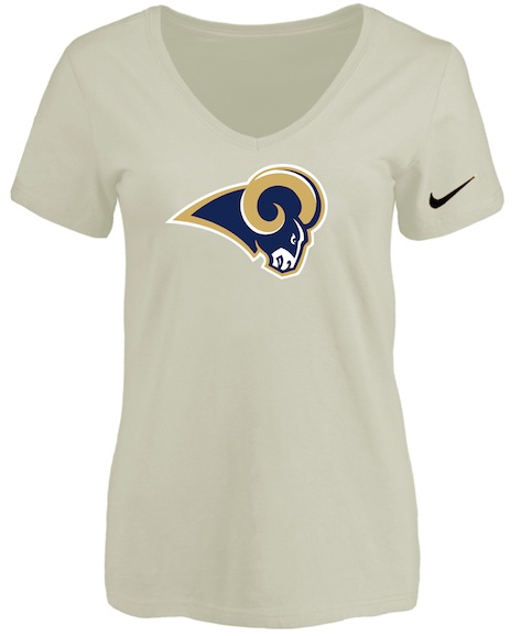 St.Louis Rams Cream Womens Logo V-neck T-Shirt