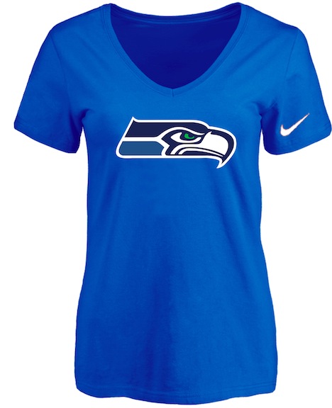Seattle Seahawks Blue Womens Logo V-neck T-Shirt