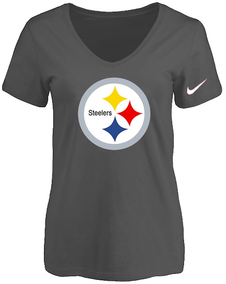 Pittsburgh Steelers D.Grey Womens Logo V-neck T-Shirt