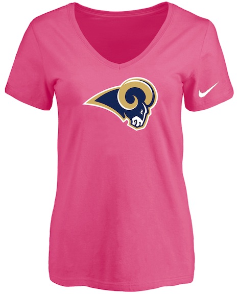 St.Louis Rams Pink Womens Logo V-neck T-Shirt