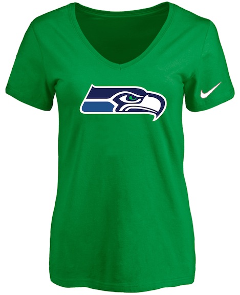 Seattle Seahawks D.Green Womens Logo V-neck T-Shirt