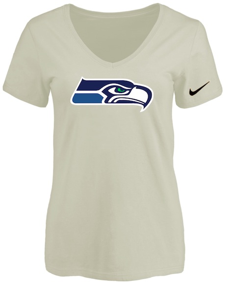 Seattle Seahawks Cream Womens Logo V-neck T-Shirt