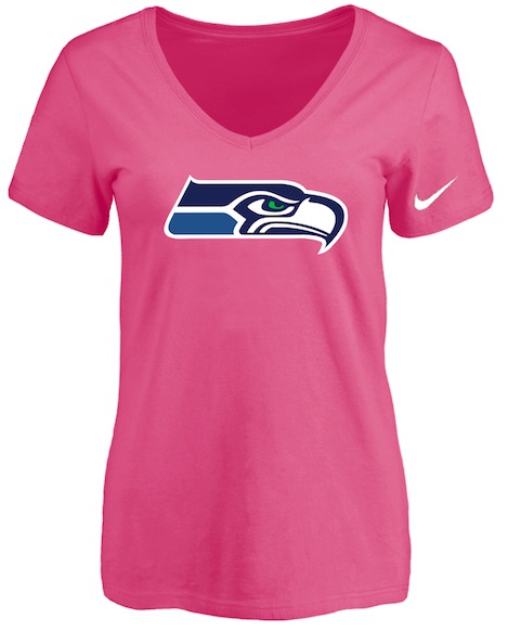 Seattle Seahawks Pink Womens Logo V-neck T-Shirt