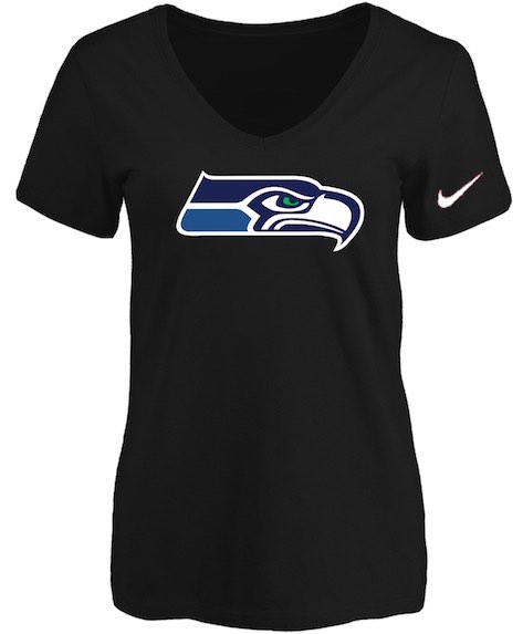 Seattle Seahawks Black Womens Logo V-neck T-Shirt