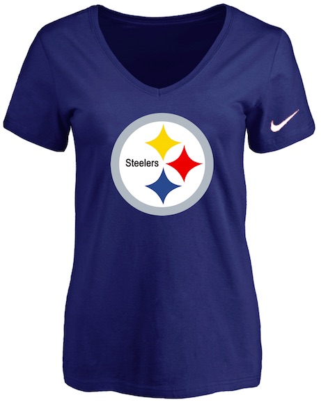 Pittsburgh Steelers D.Blue Womens Logo V-neck T-Shirt
