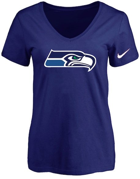 Seattle Seahawks D.Blue Womens Logo V-neck T-Shirt