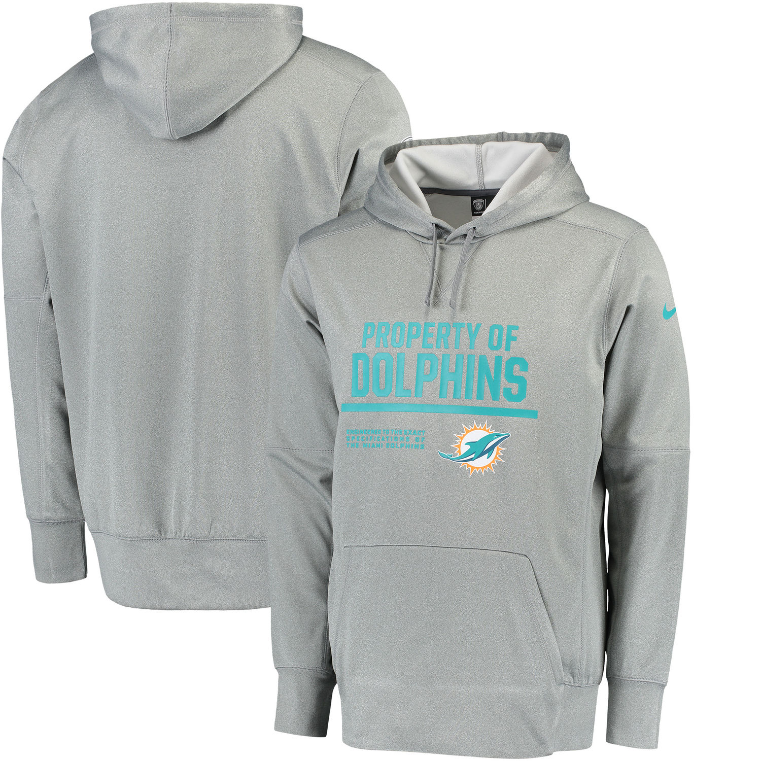 Mens Miami Dolphins Nike Gray Circuit Property Of Performance Pullover Hoodie